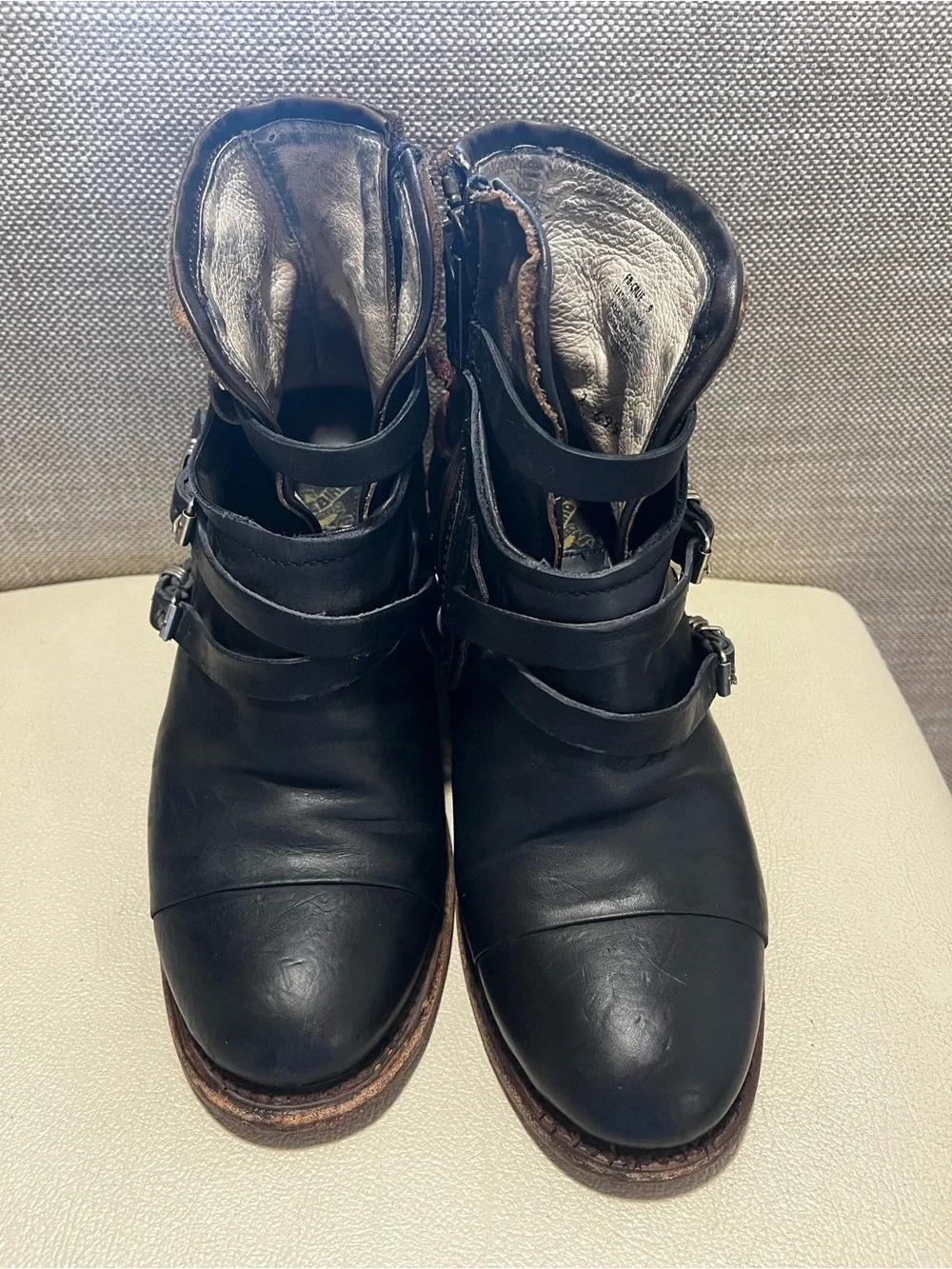 Freebird By Steven Crue Black Leather Distressed Buckle Ankle Boots Size 9 - Picture 6 of 10
